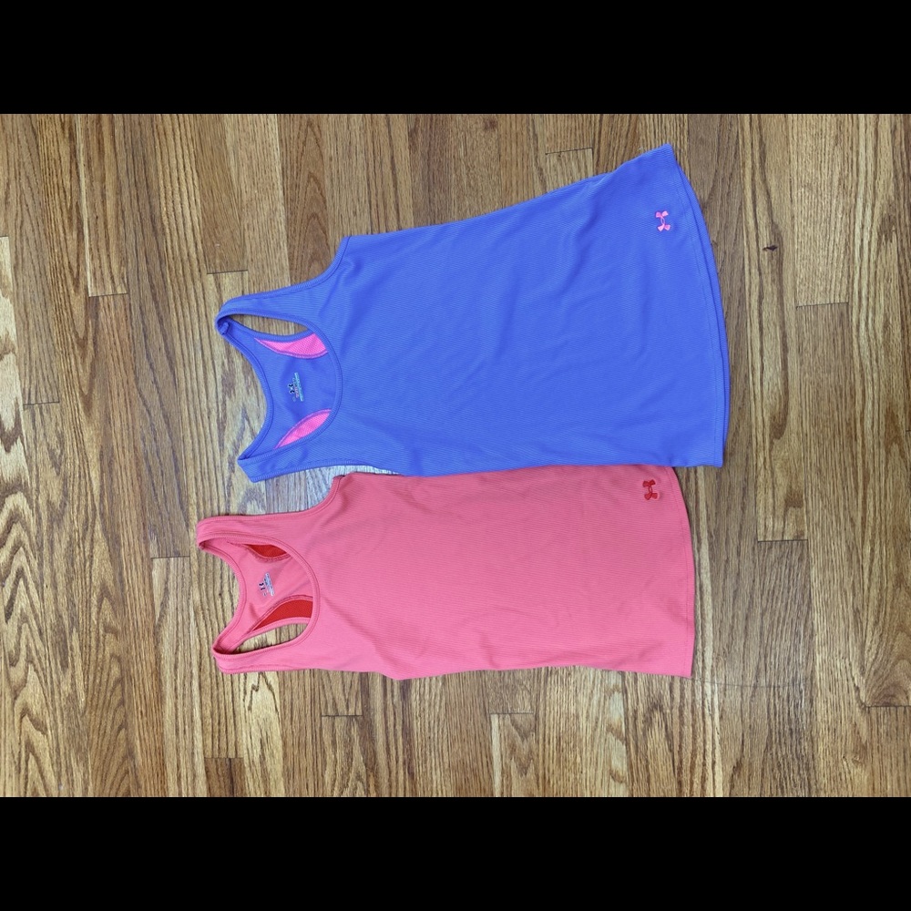 Set of Under Armour workout tank tops size small and medium, purple and coral